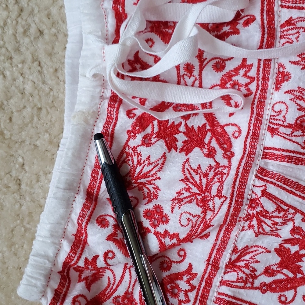 Sophie Max Red White Embroidered Floral Cotton Skirt - Picture 9 of 11